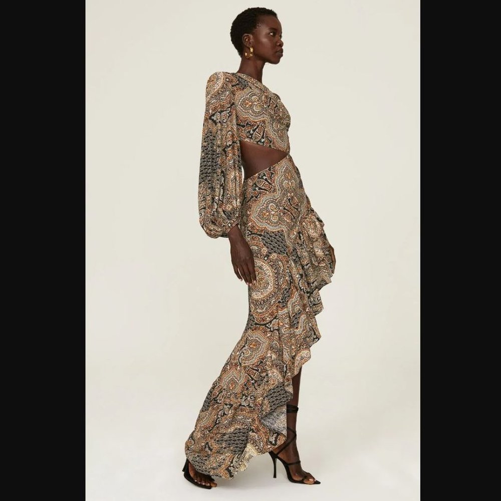 Bronx and Banco Asymmetrical Paisley Dress - Black and Gold - Picture 3 of 11